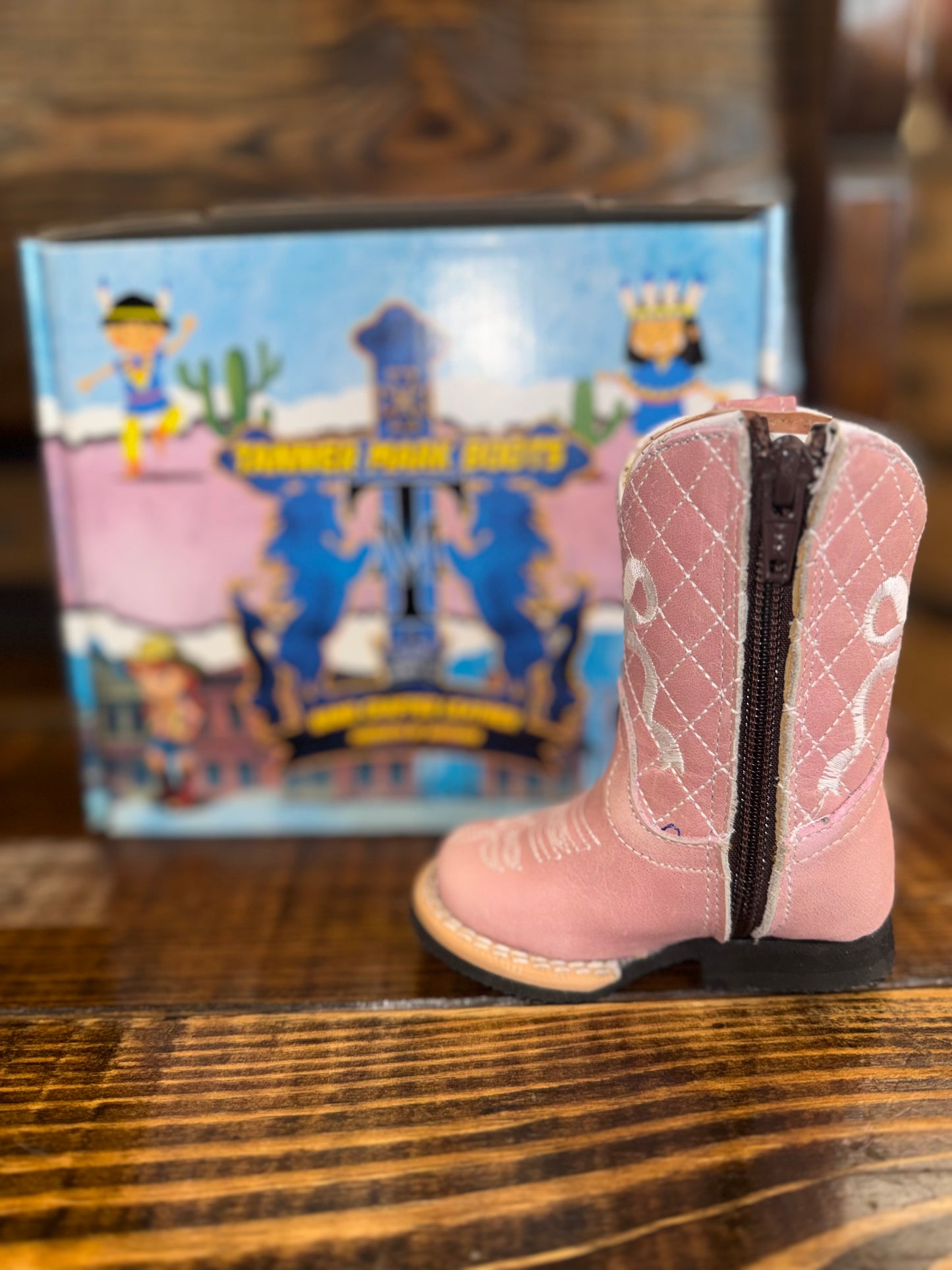 Tanner Mark Baby Girl Hailey Pink W/Bow Embroidery Zipper Boots TMI205475