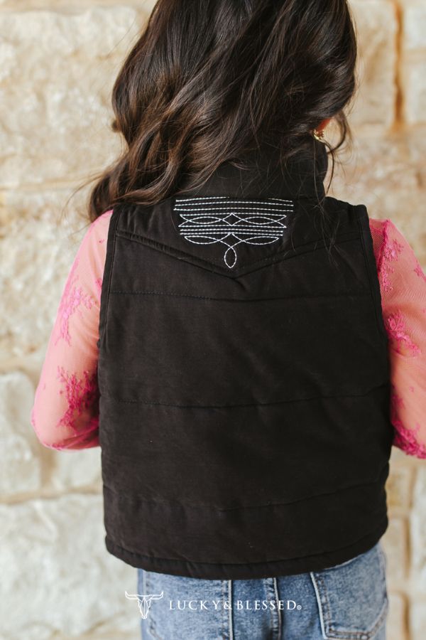 Lucky & Blessed Girls Black Puffer W Boot Stitch Detail Vest JO235-G-BLK