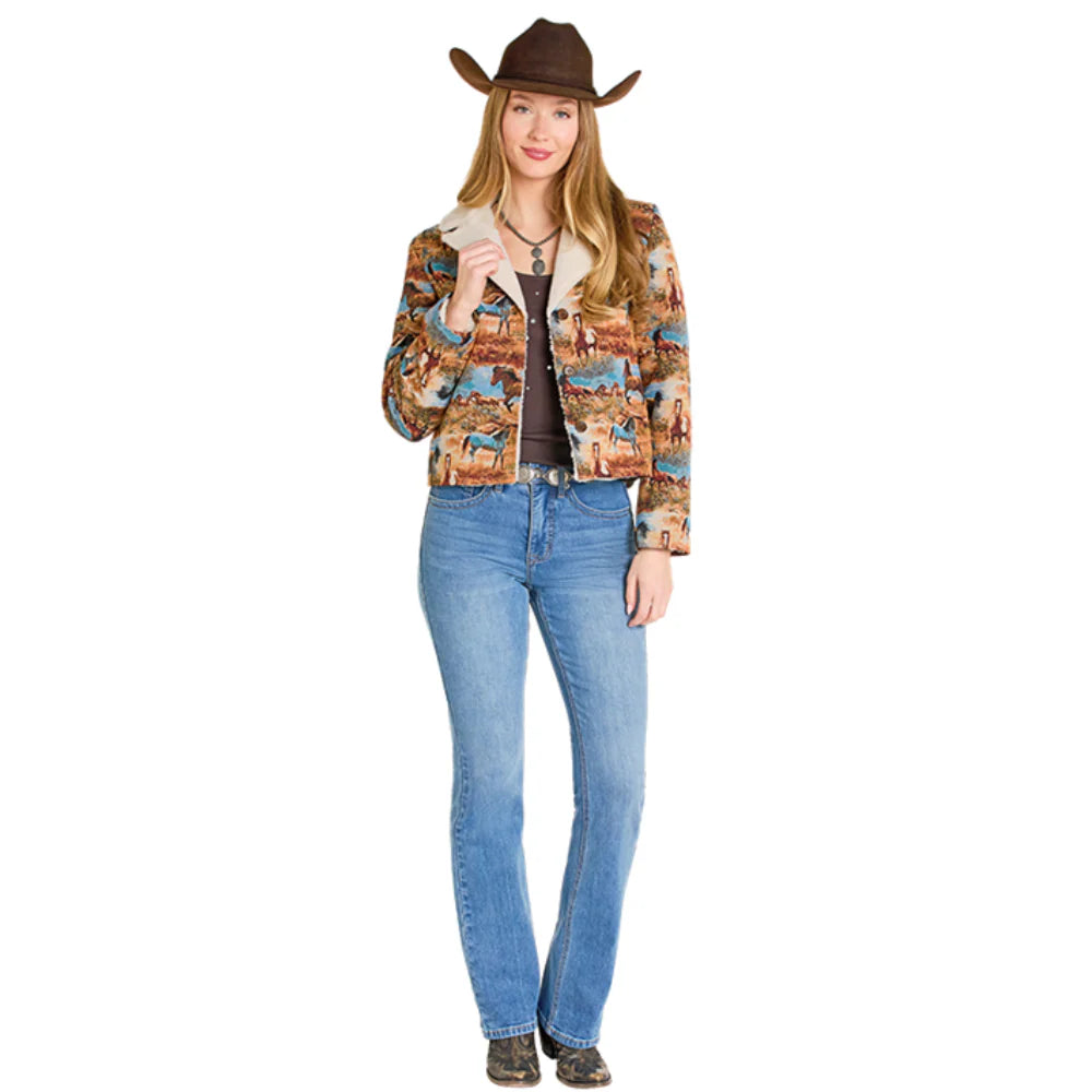 Rock & Roll Ladies Horse Jacquard With Sherpa Jacket