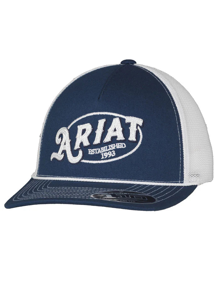 Ariat Men's FlexFit Embroidered Rope Edge Logo Ball Cap Navy & White A300086603