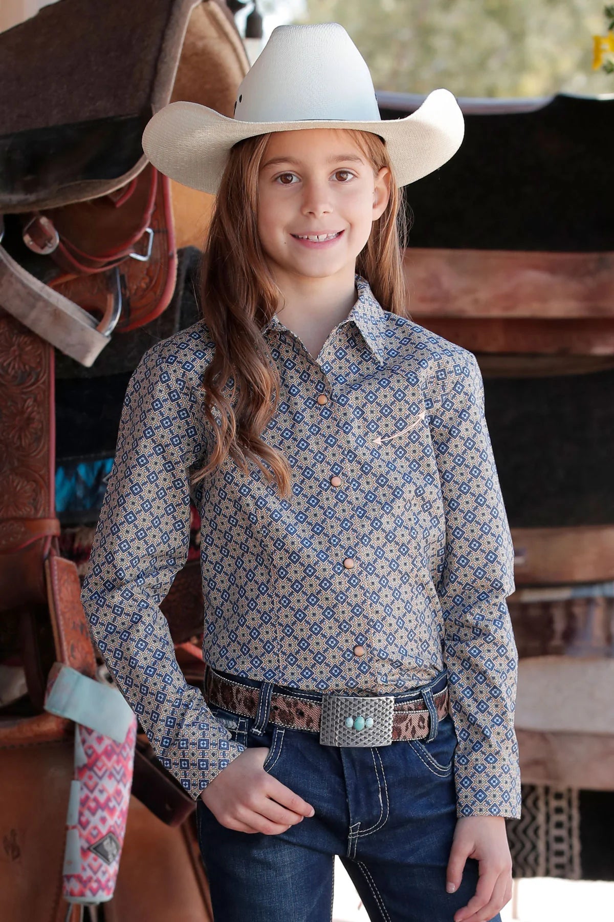 CTW3370020 Cruel Girl GIrls' Long Sleeve Snap Shirt - Multi NEW
