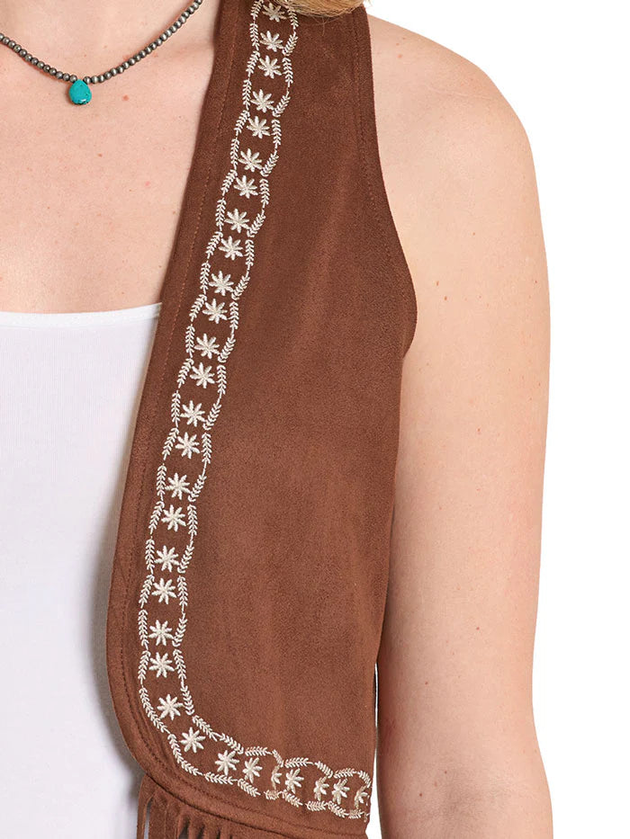 Rock&Roll Women’s Embroidered Fringe Brown Vest BW98C08110