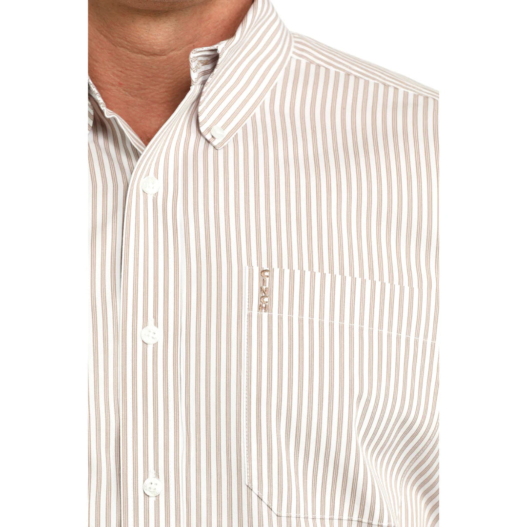 Cinch Men's White Stripe Print Modern Button Down Shirt MTW1347157