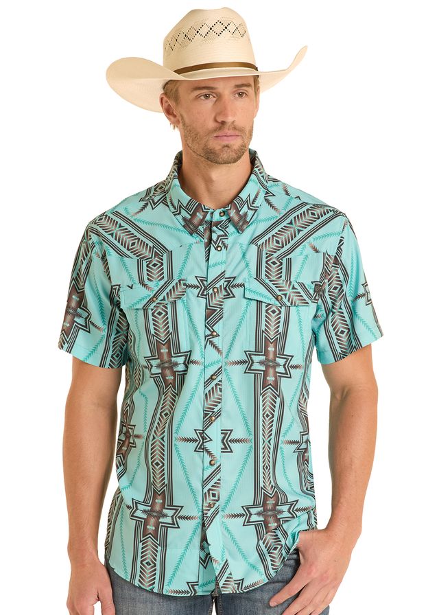 Rock & Roll Men's TEK Ripstop Aztec Print Shirt BMN3S08682