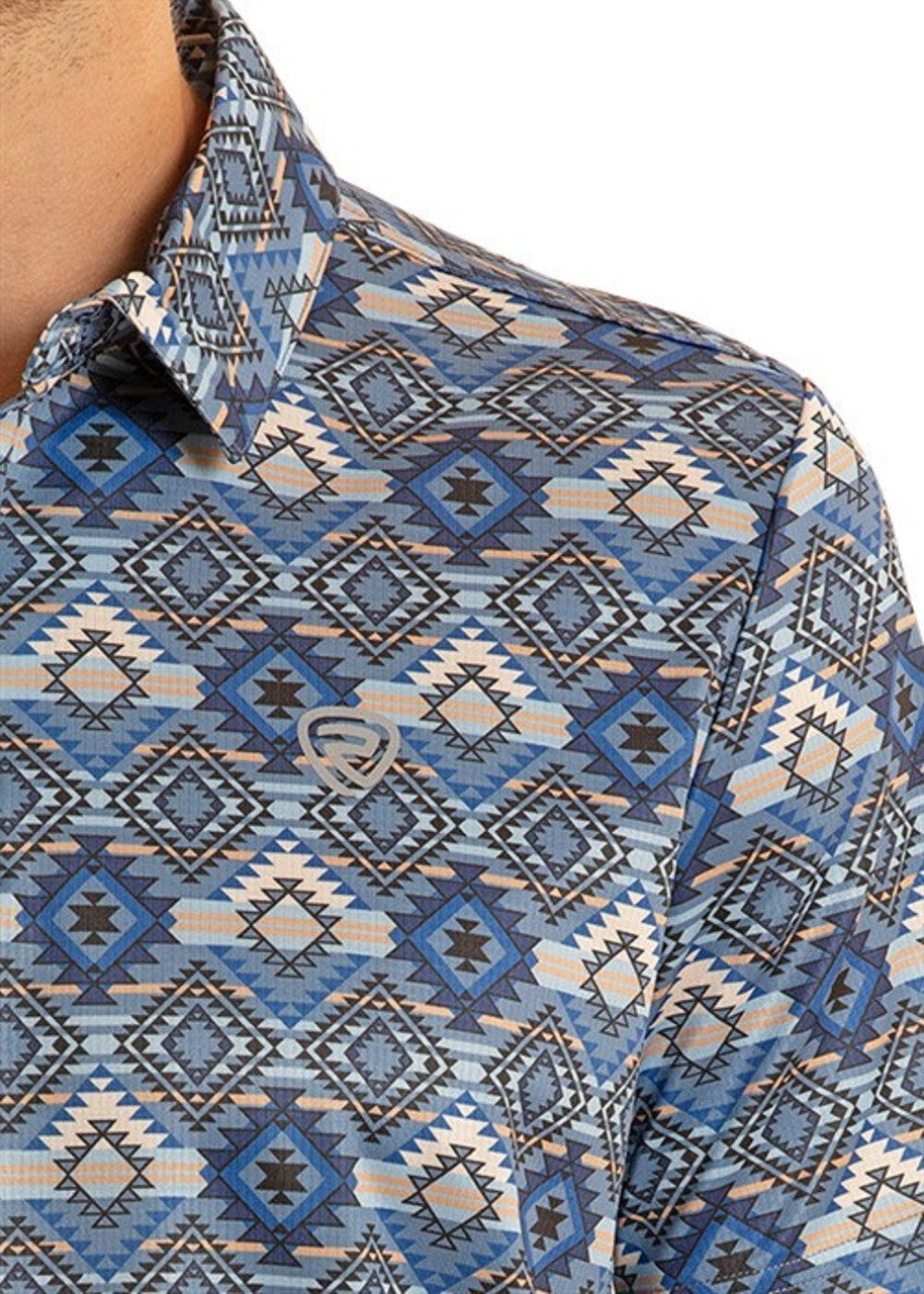 Rock & Roll Men’s Blue Aztec Print Polo BM51T08719