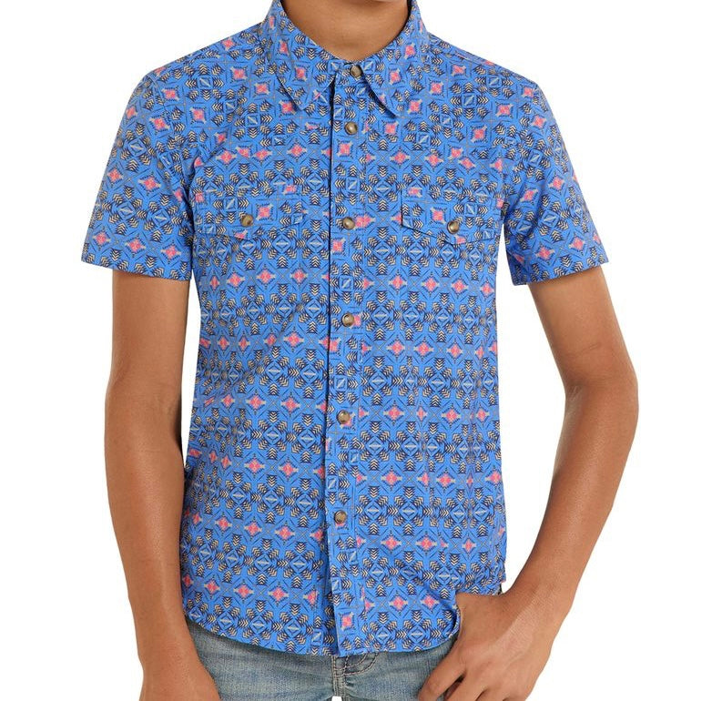 Rock&Roll Men’s Tek Mesh Geo Print SS Shirt BMN3S08694