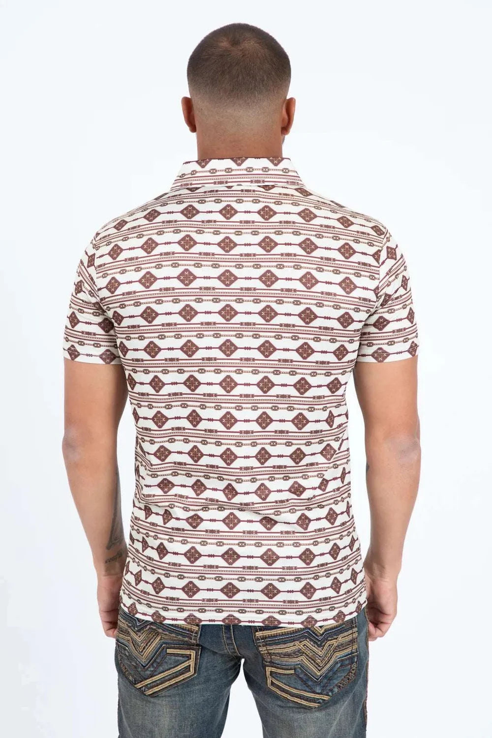 Platini Men’s Performance Fabric Modern Fit Stretch Aztec Print Polo PGP11433