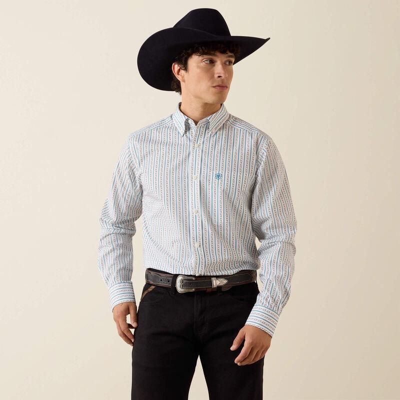 Ariat Men’s Crow Fitted White Longhorn Stripe LS Shirt 10079419