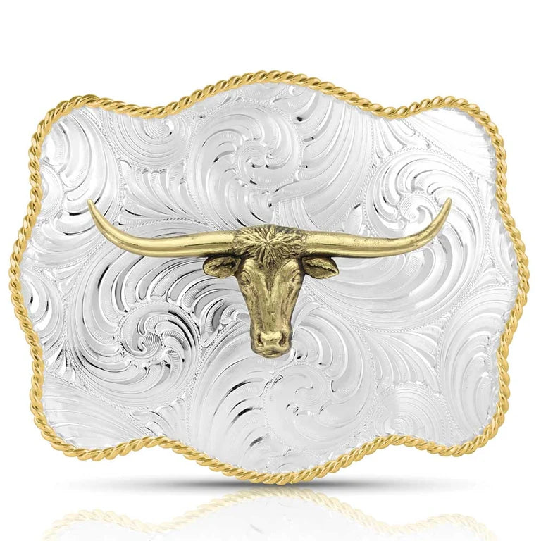 Montana Silversmiths Longhorn Scalloped Belt Buckle 50510-767H