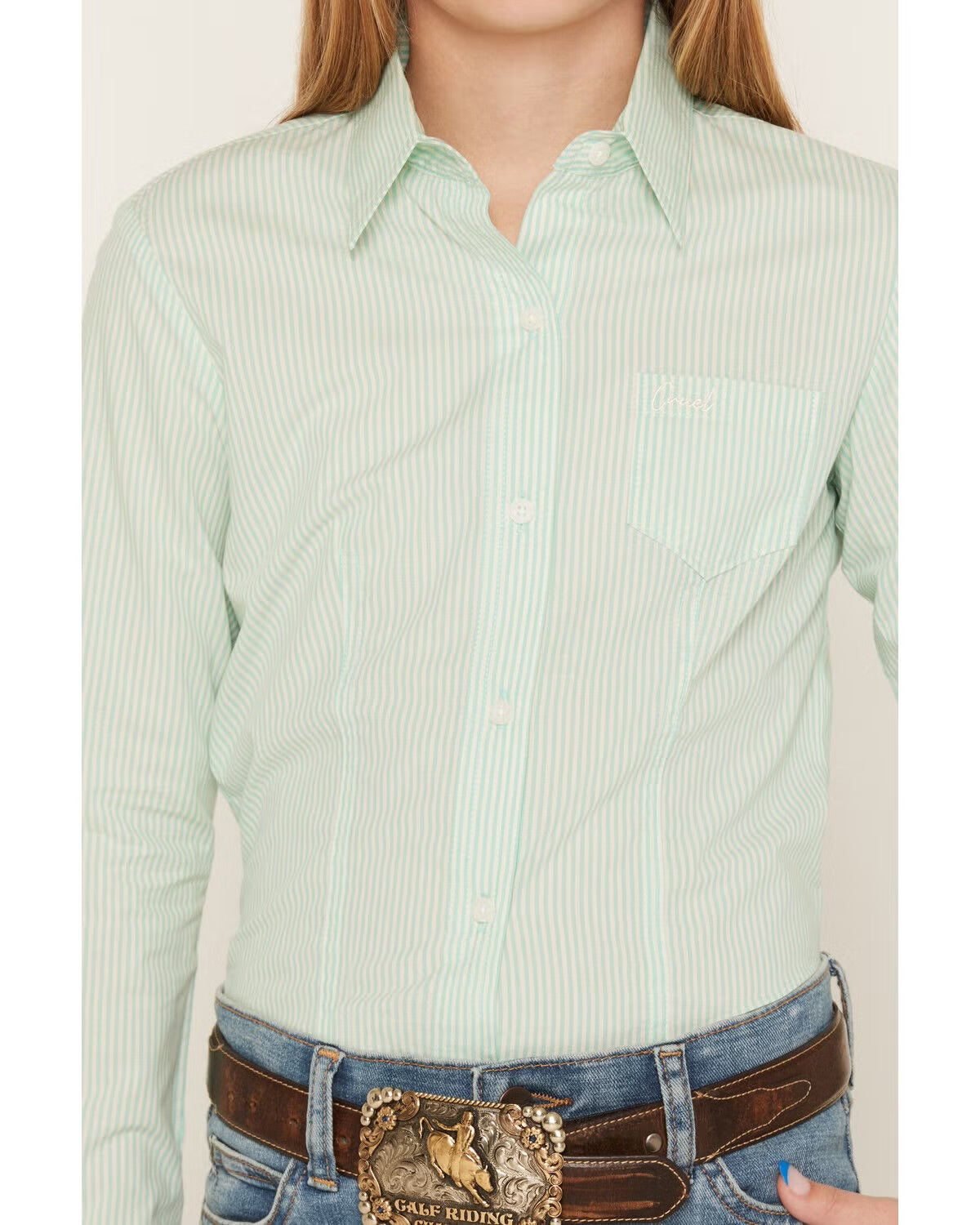 Cruel Girl Striped Print LS Button-Down Western Shirt CTW3120005