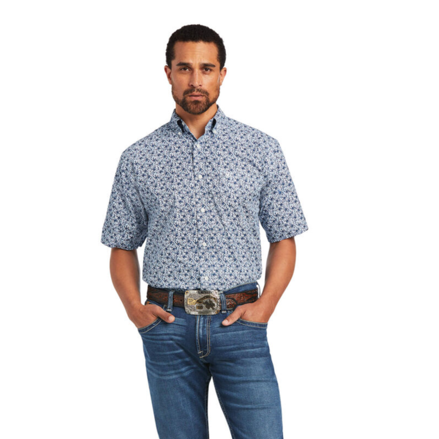 Ariat Men's Classic Fit Blue Farid Floral Print Button Down Shirt
