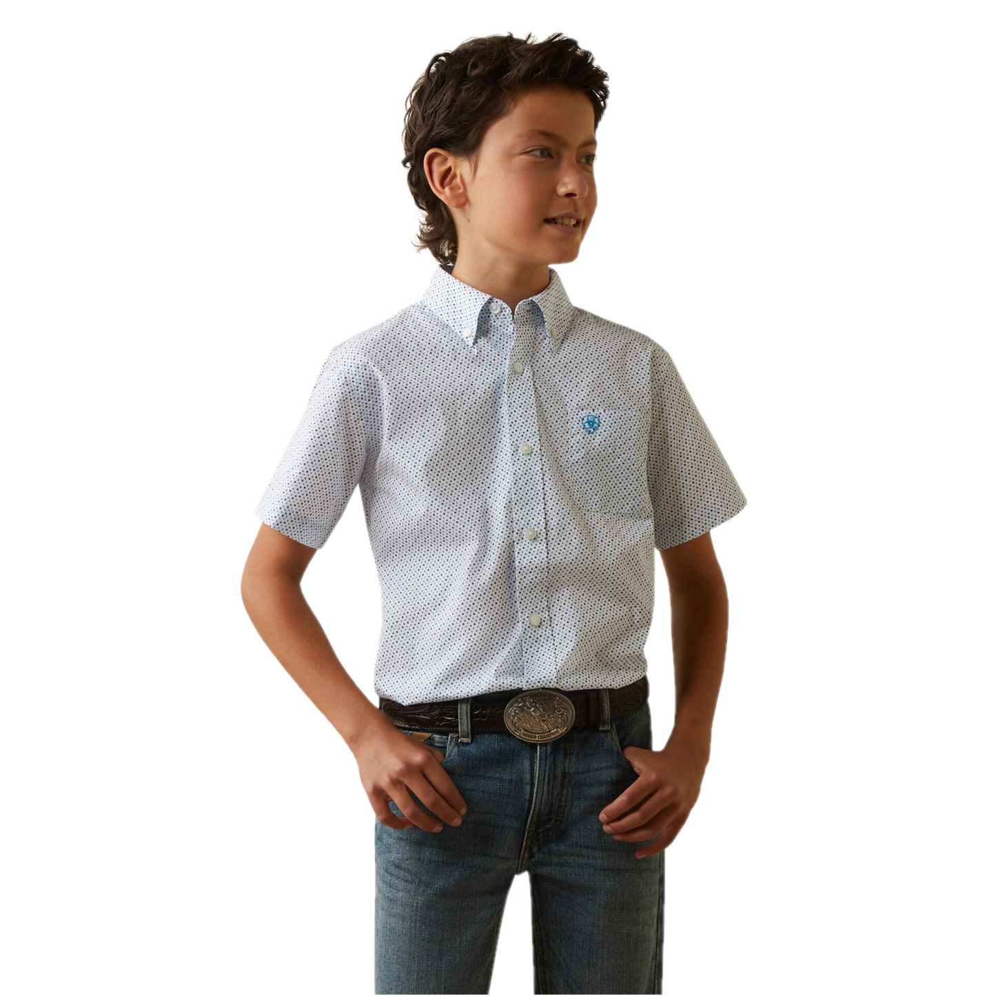 Ariat Boys Luca Mini Diamond Print White Button Down Shirt