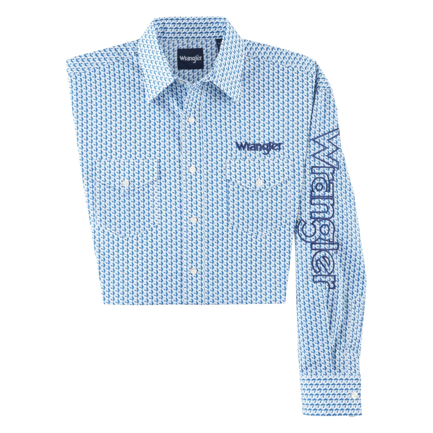 Wrangler Men's Logo Geometric Print Blue Button Down Shirt