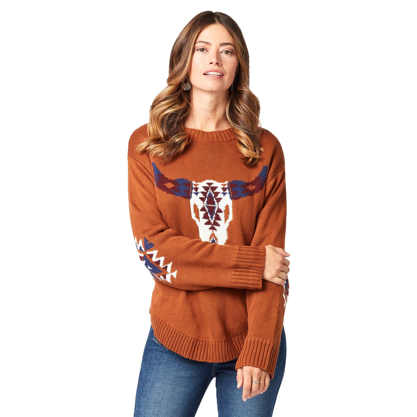 Wrangler Ladies Retro Americana Longhorn Brown Sweater