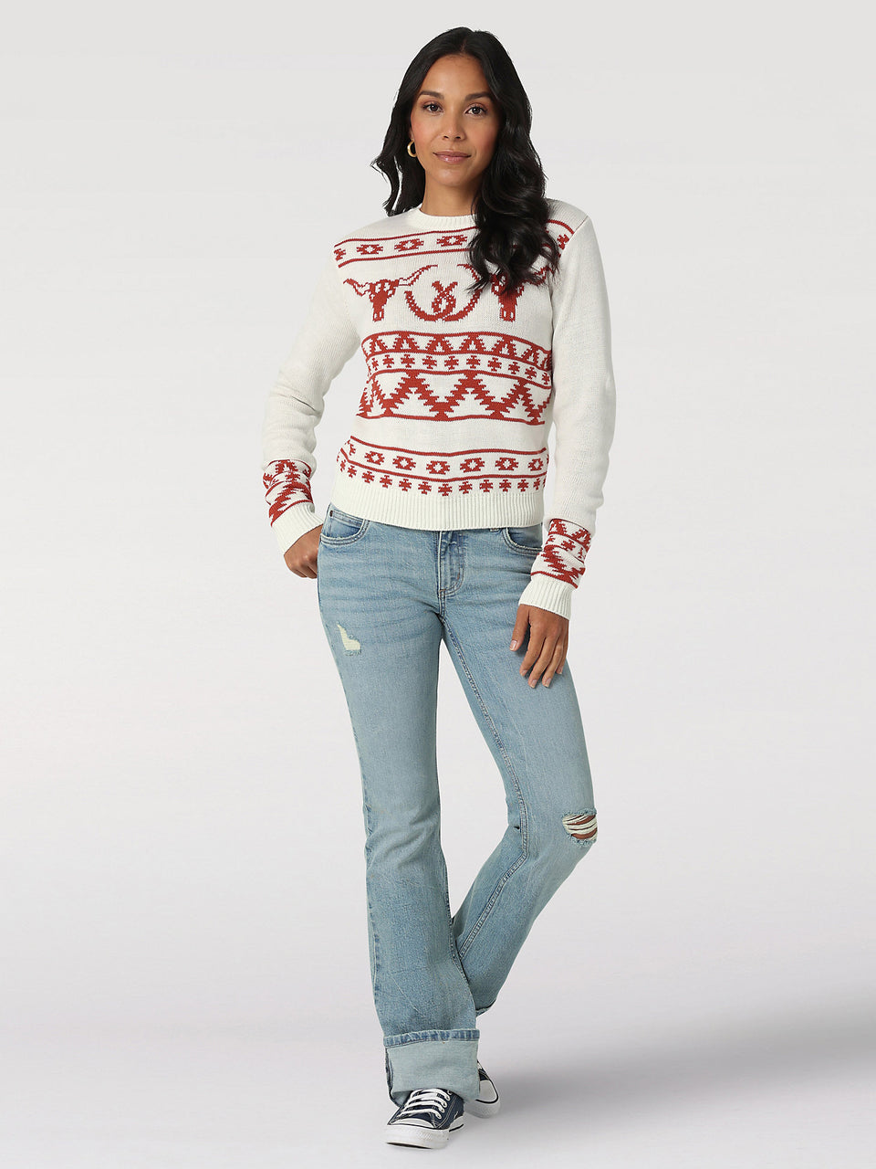 LADIES WRANGLER STEER HEAD SHRUNKEN SWEATER