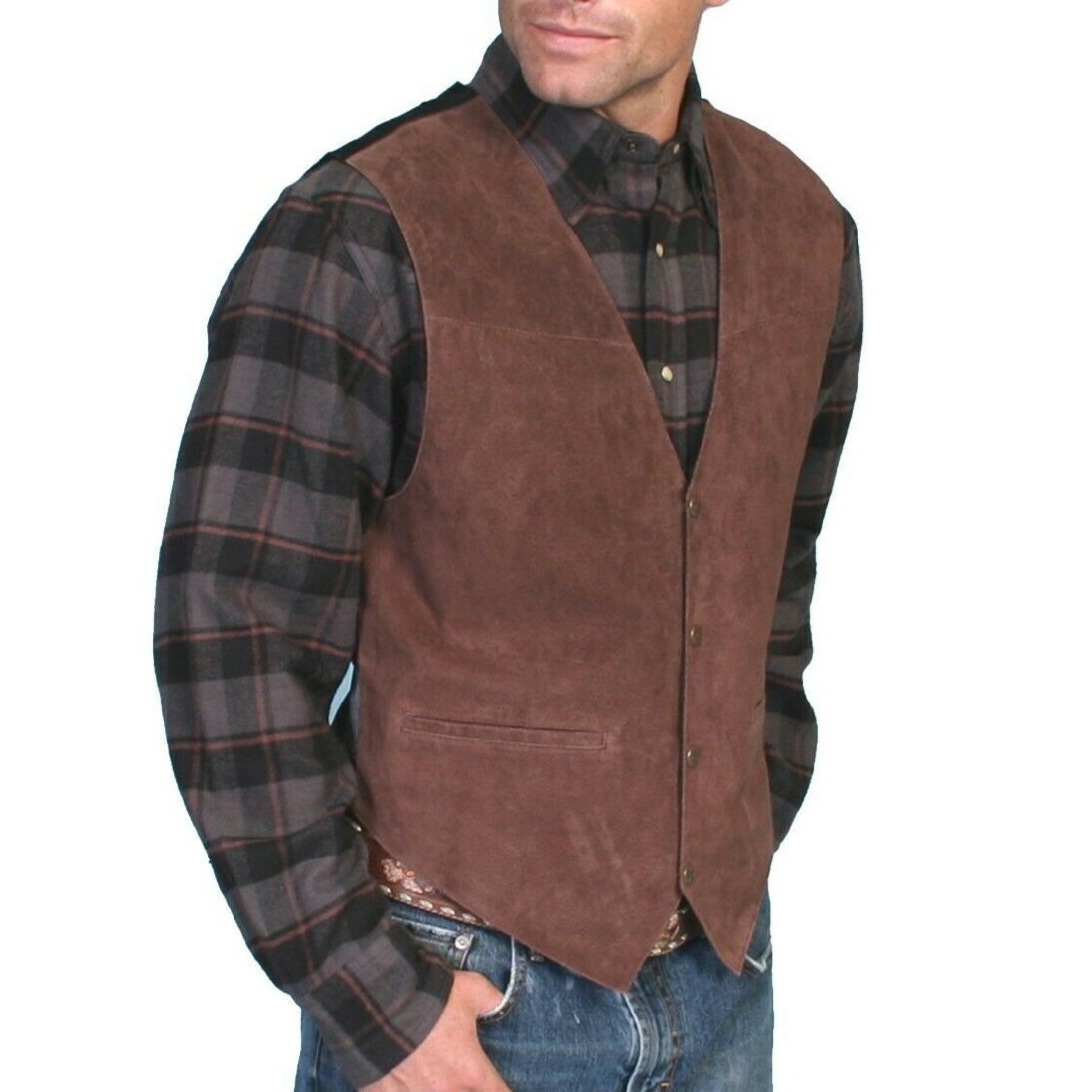 Scully Men's Espresso Boar Suede Snap Front Vest