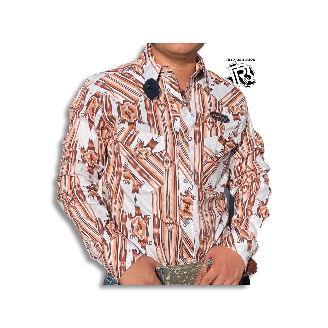 Men Long Sleeve Western Shirt Snap Buttons Aztec Brown