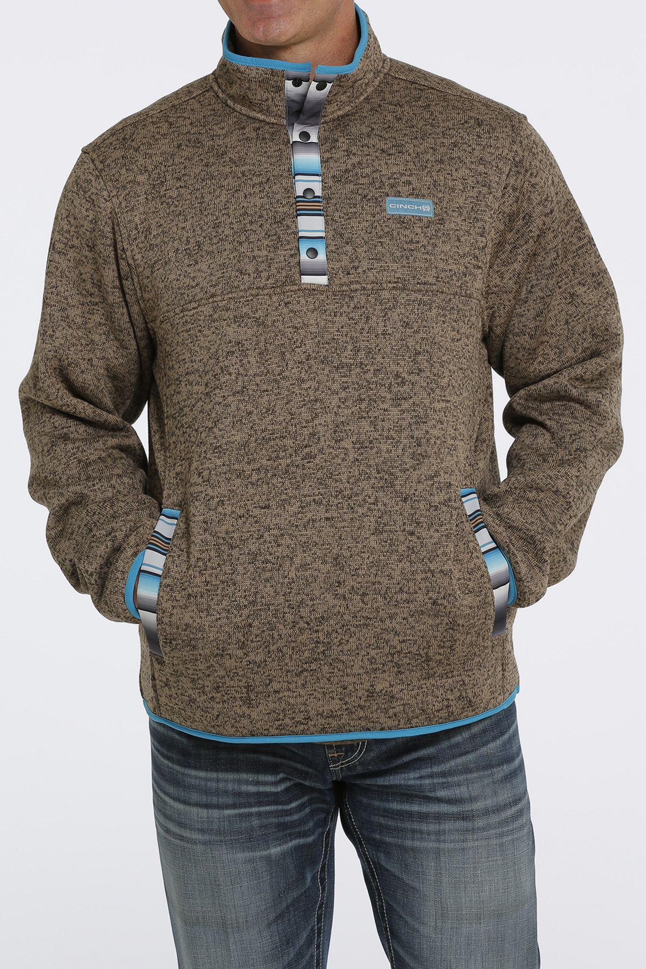 CINCH BROWN FLEECE PULLOVER TEAL - MEN SWEATER