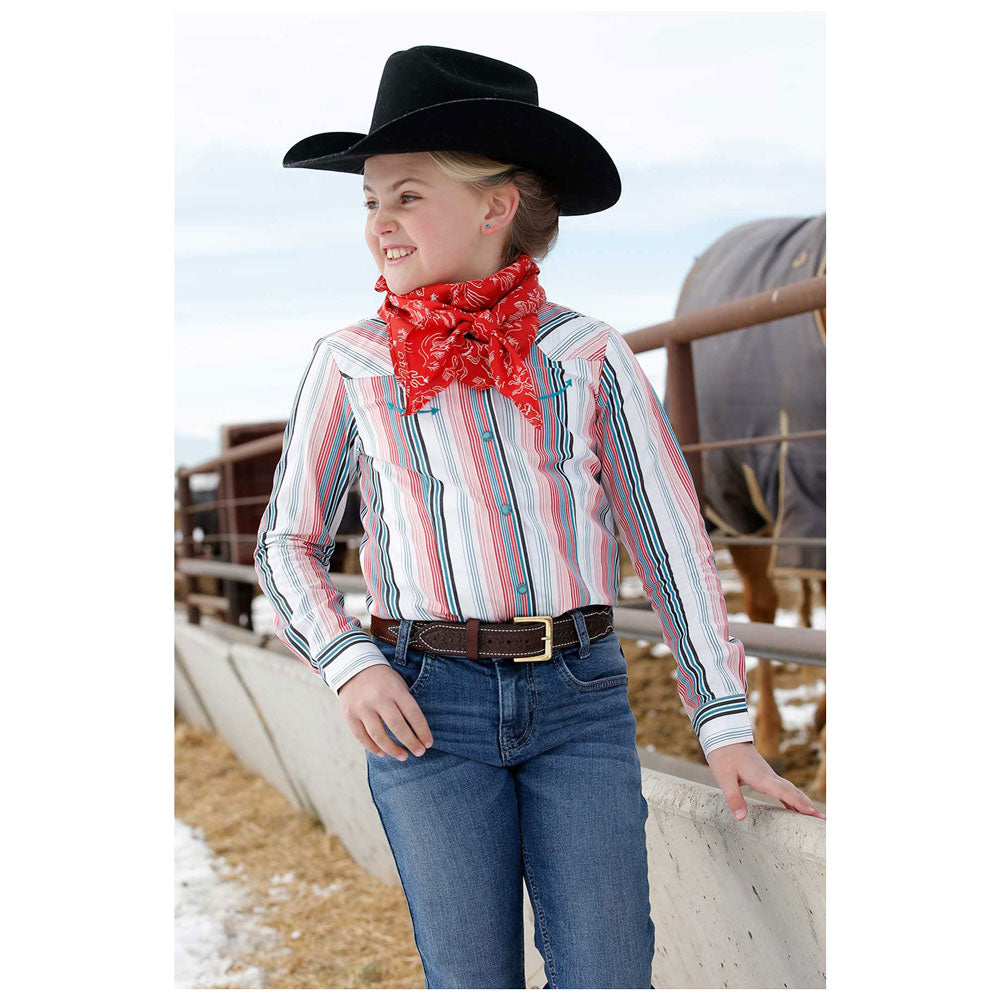 Cruel Girl Girls' Stripe Turquoise Smiley Embroidery Long Sleeve Snap Shirt