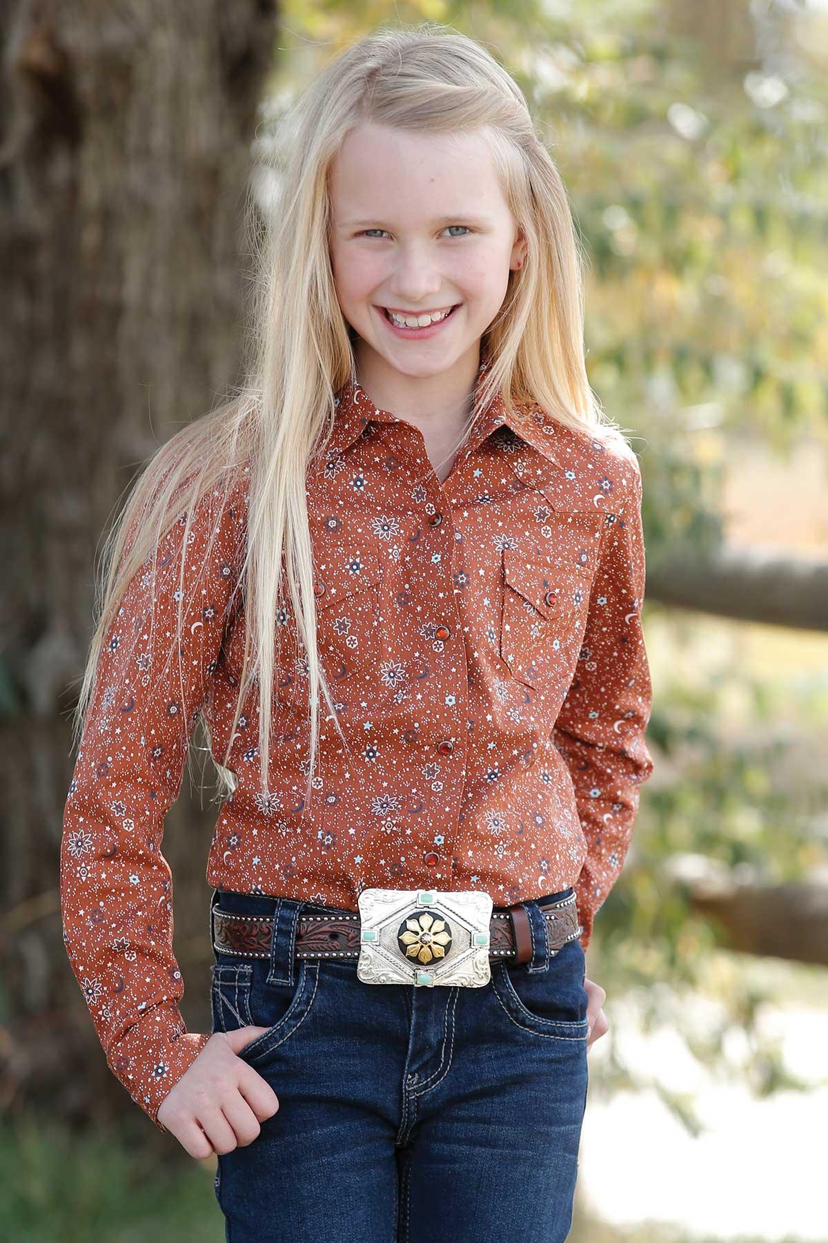 Cruel Girl Girl's Copper Print Snap Up Western Shirt