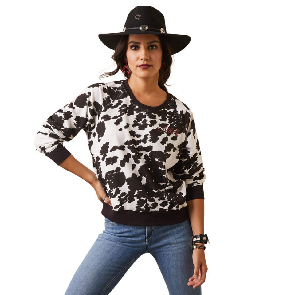 ARIAT HIDE CREW HOLSTEIN COW PRINT - LADIES SWEATSHIRT