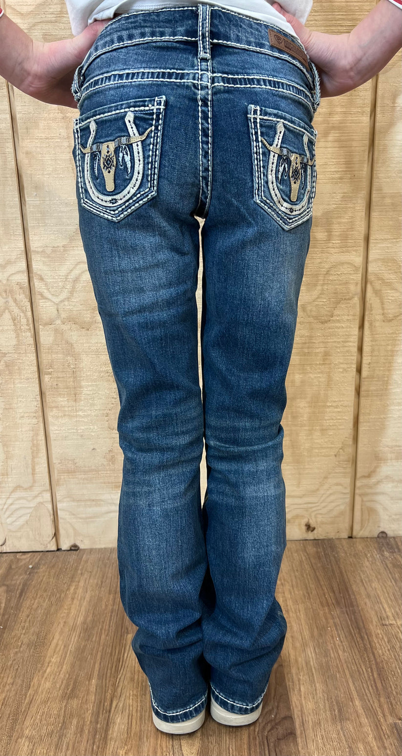 Rock & Roll Cowgirl Girl's Longhorn Extra Stretch Boot Cut Jeans