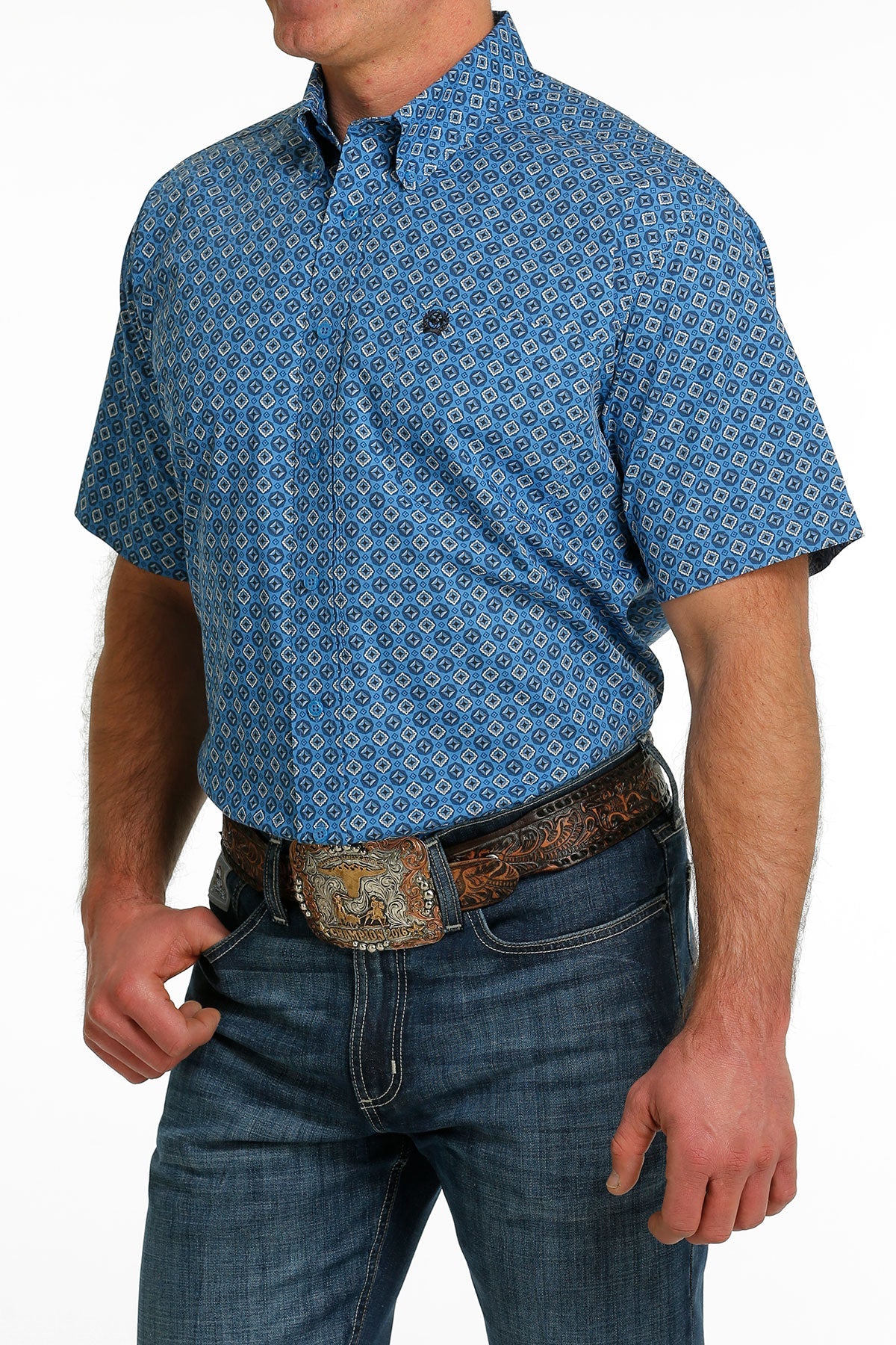 CINCH SHORT SLEEVE GEOMETRIC PRINT BLUE