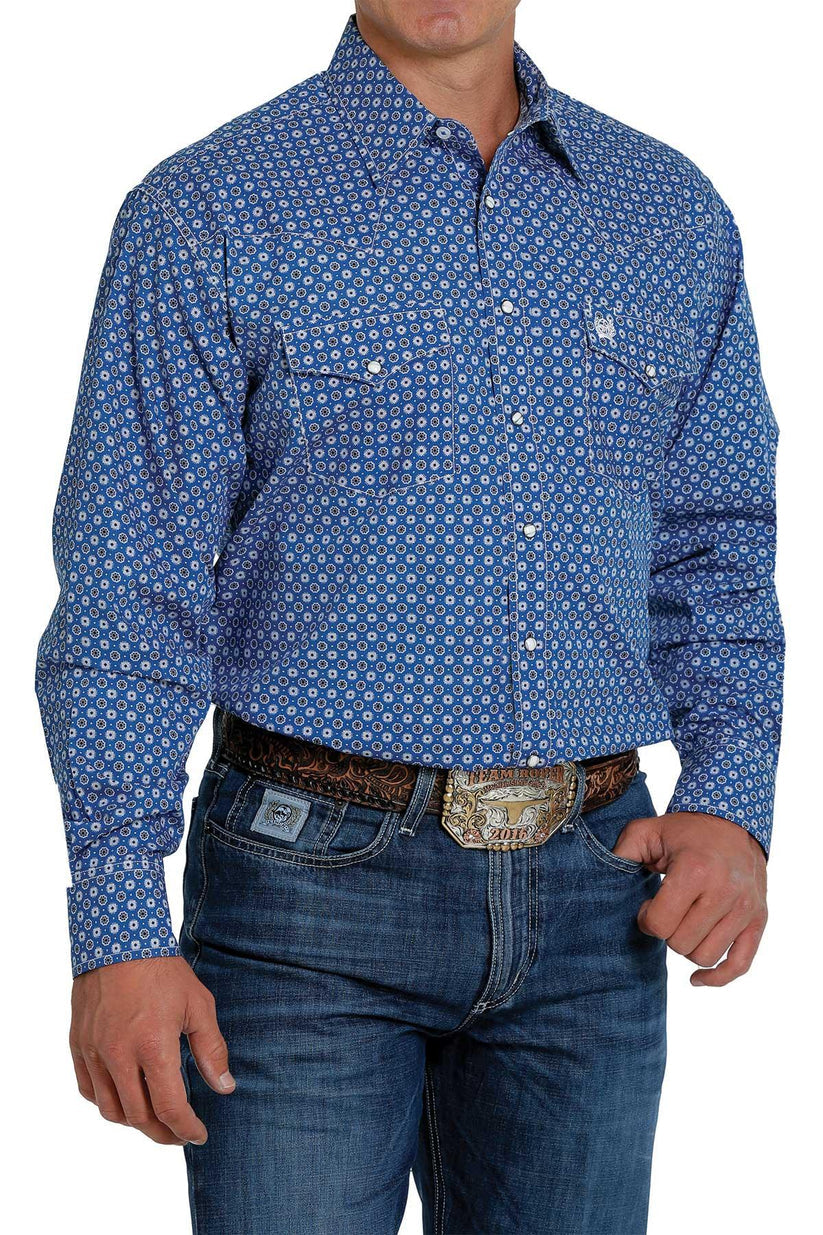 Cinch Men's Geo Print LS Shirt Blue