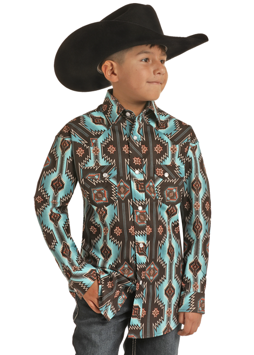ROCK&ROLL DENIM BOYS AZTC TEAL SHIRT