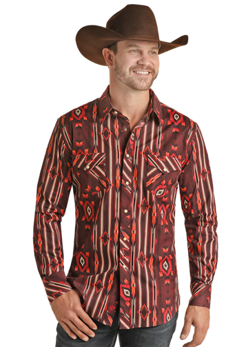 ROCK&ROLL DENIM MEN'S AZTEC BURGUNDY SHIRT