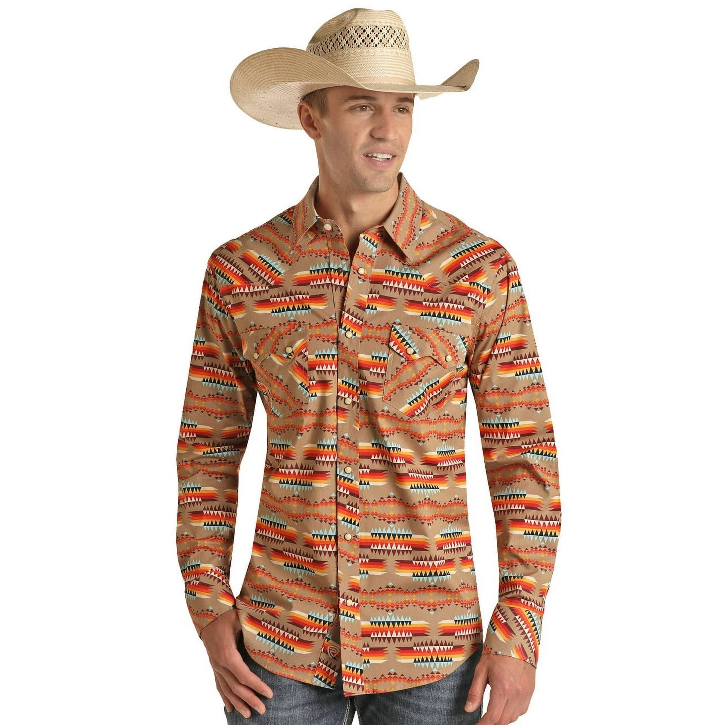 Rock & Roll Tan Snap Aztec Woven Print - Mens Shirt