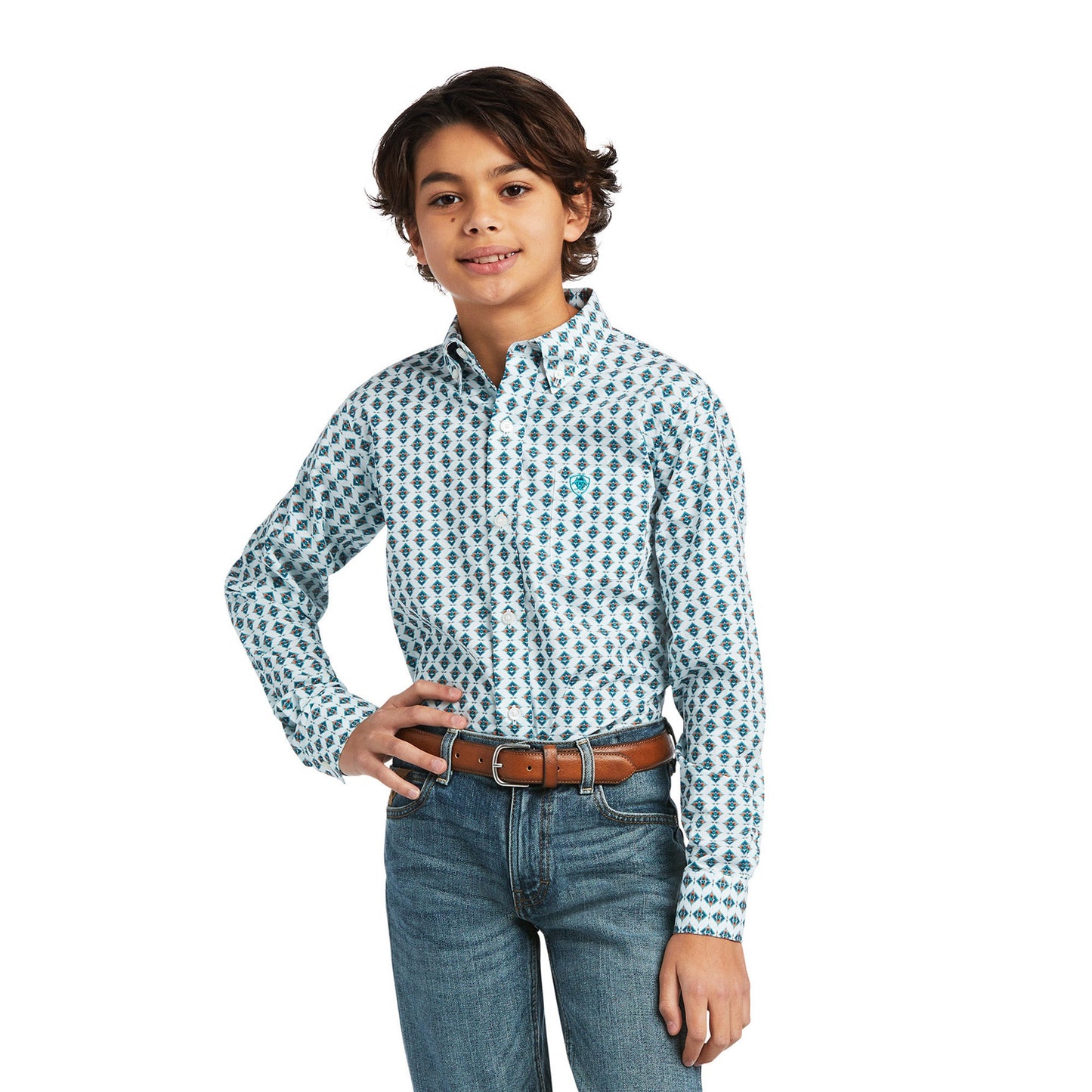 Ariat Boy's Derek Classic Long Sleeve White Button Up Shirt