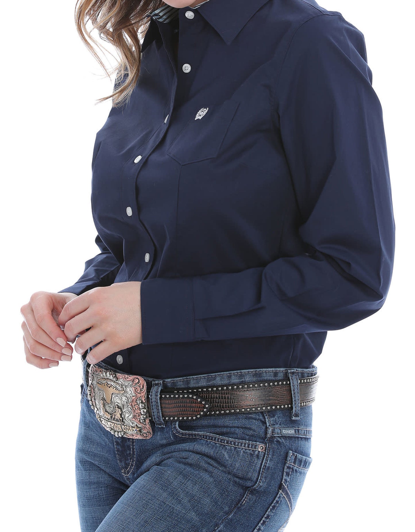 Cinch Womens Solid Navy Button Down Western Shirt