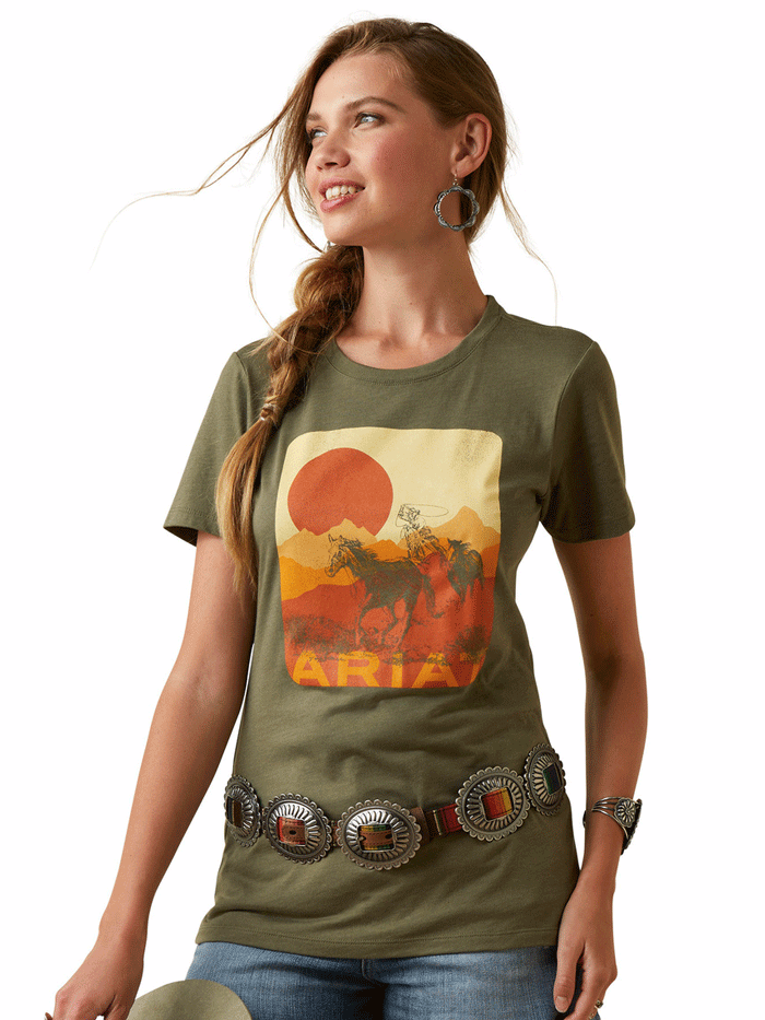 Womens Mustang Fever Short Sleeve Tee Military Heather