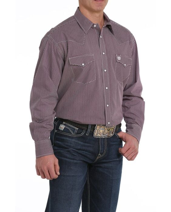 MEN'S PURPLE AND CREAM GEOMETRIC PRINT SNAP WESTERN SHIRT