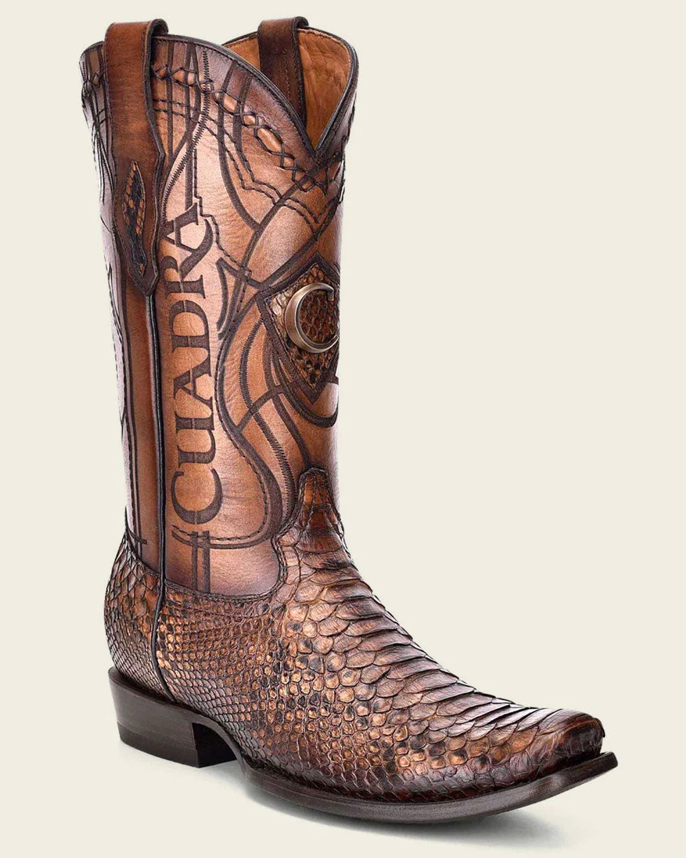 Cuadra Men's Engraved Python Honey Brown Western Boots CU401