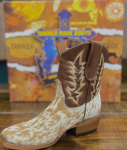 Tanner Mark Women’s Cowhide Brown and White Shorty Boots