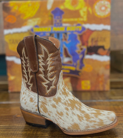 Tanner Mark Women’s Cowhide Brown and White Shorty Boots