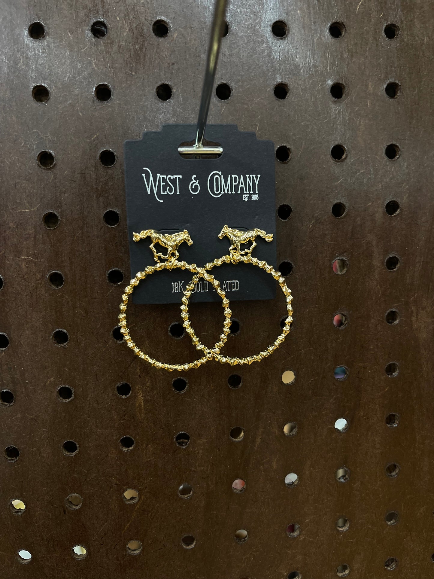 West & Co 18k Gold Plated Dangle Hoops Buckin Horse Earrings