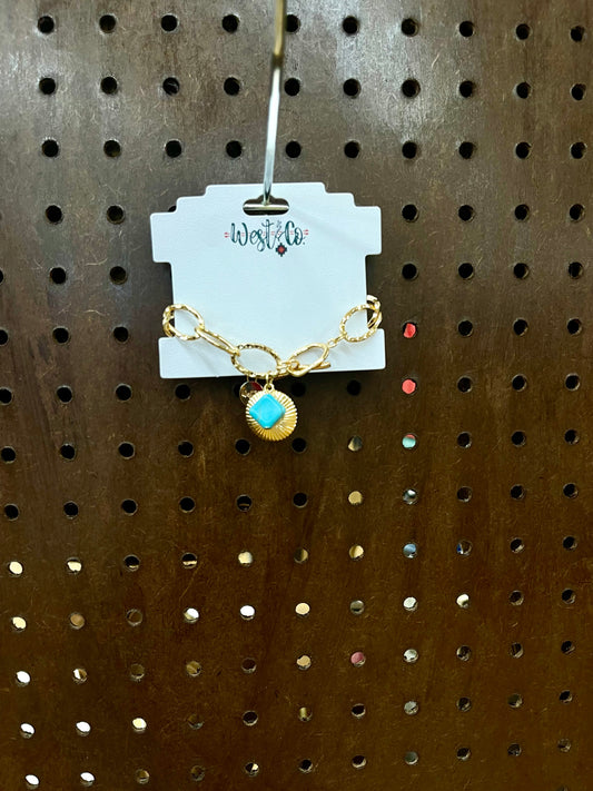 West & Co Gold Chunky Chain Bracelet With Concho Charm And Turquoise