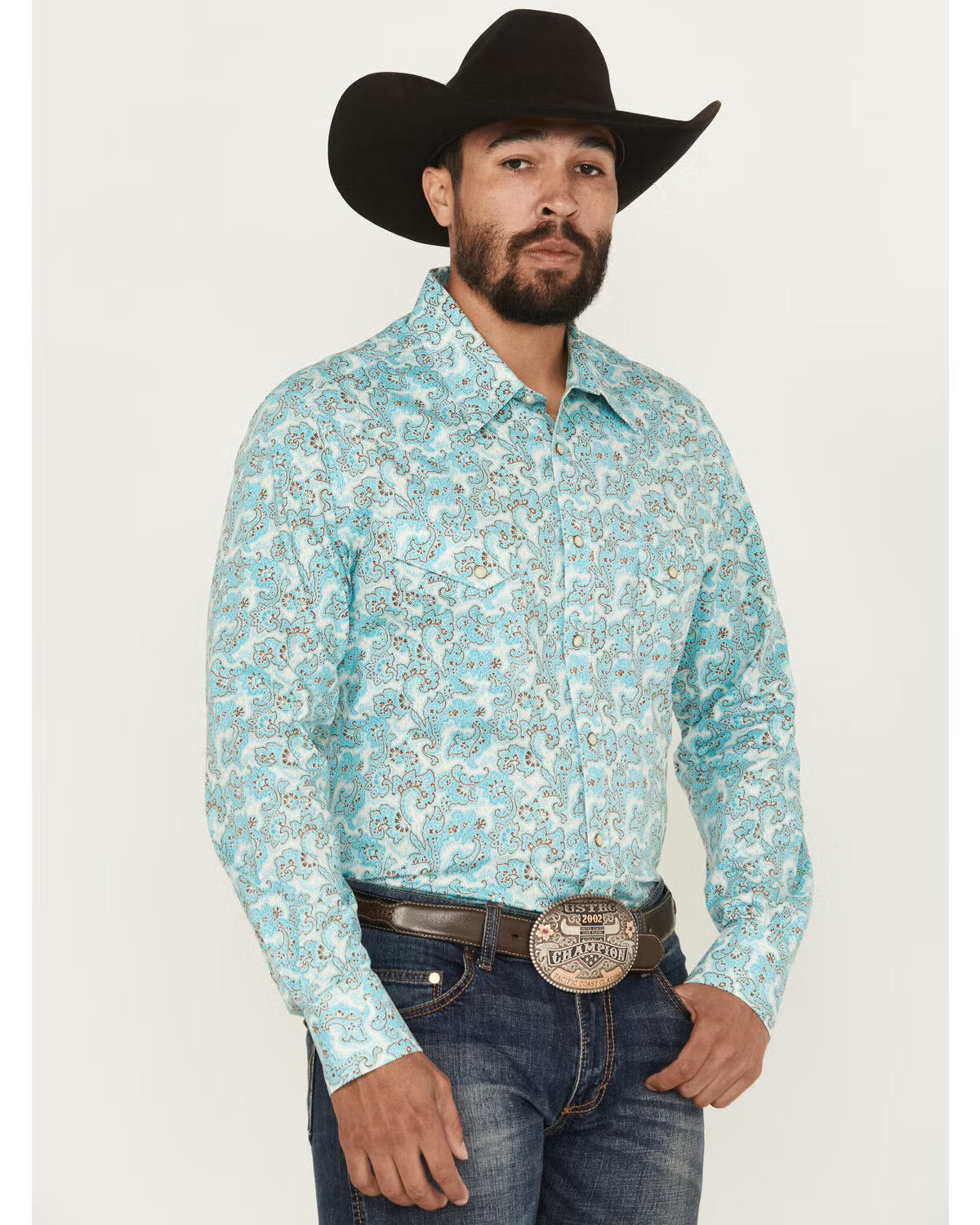 Rock & Roll Men’s Pearl Snap Bright Turquoise