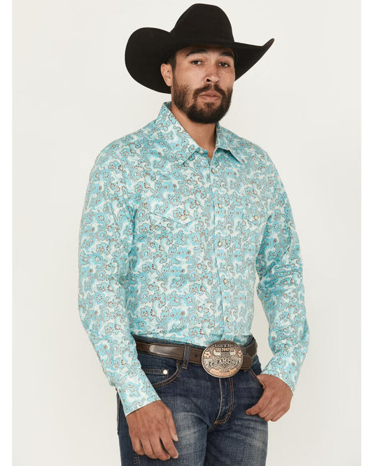 Rock & Roll Men’s Pearl Snap Bright Turquoise