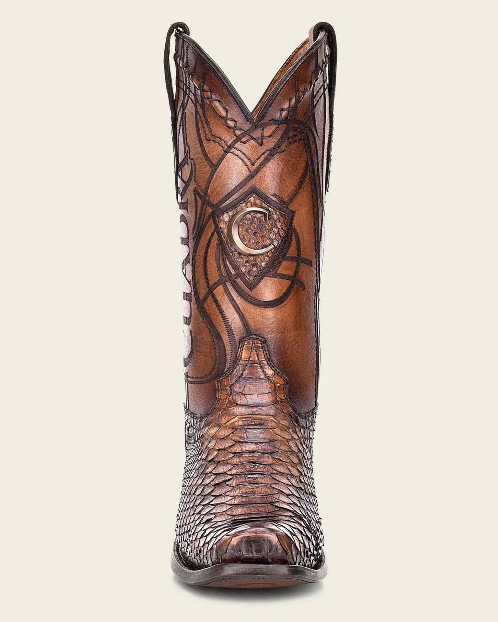 Cuadra Men's Engraved Python Honey Brown Western Boots CU401