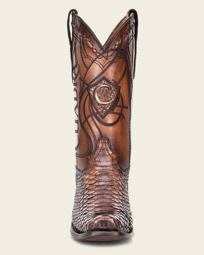 Cuadra Men's Engraved Python Honey Brown Western Boots CU401