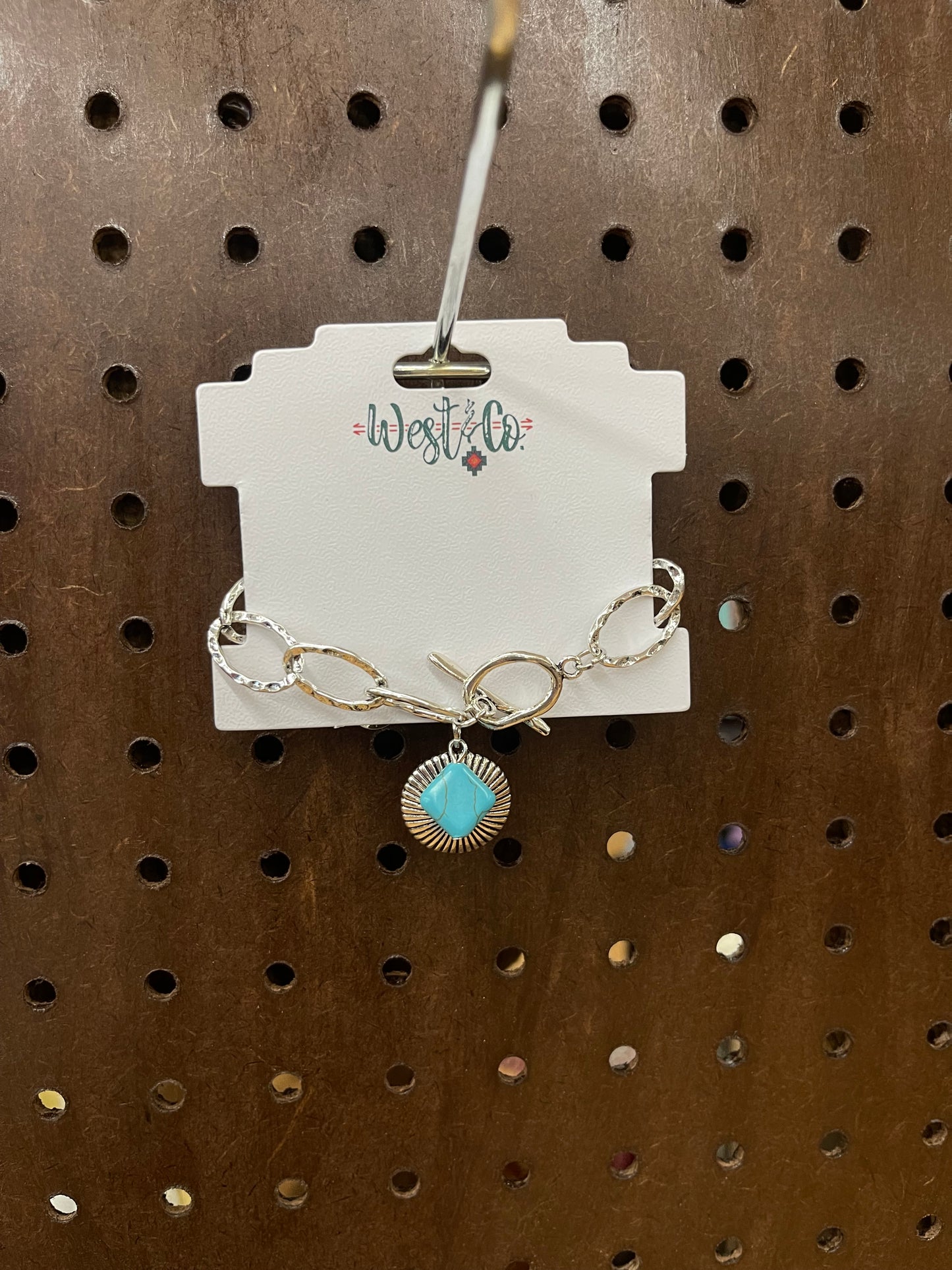 West & Co Silver Chunky Chain Bracelet With  Concho and Turquoise