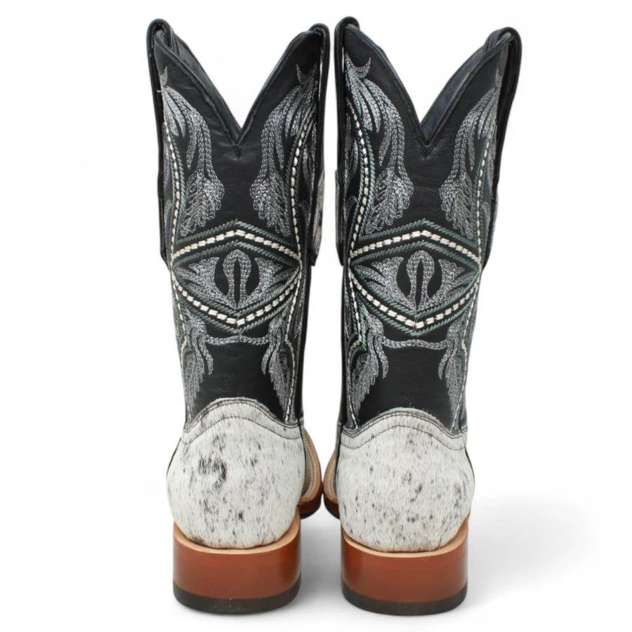 Tanner Mark Men's Square Toe Leather Boots Black & White Hair CowhideTM205579