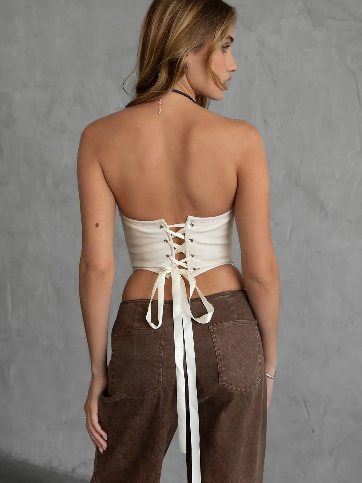 Tic Toc Women’s Leather Chain Strap Corset Strapless Top