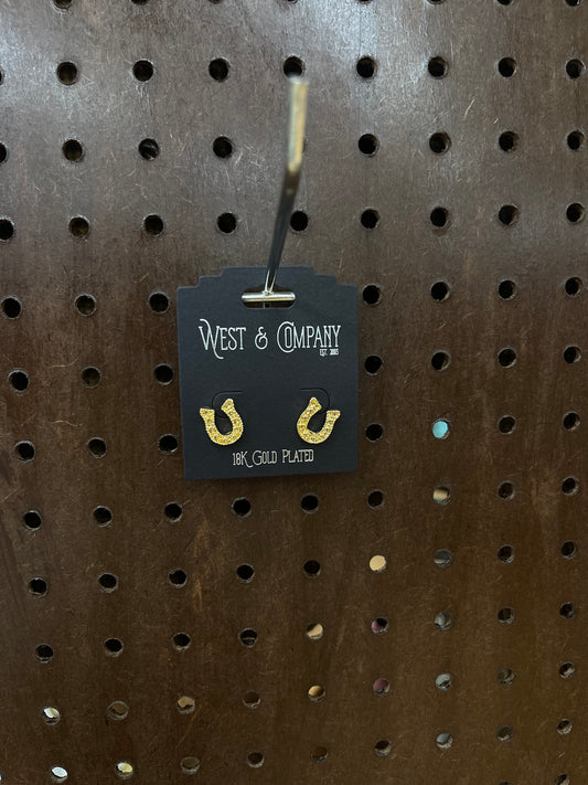 West & Co 18k Gold Plated Horse Shoe Stud Earrings ."