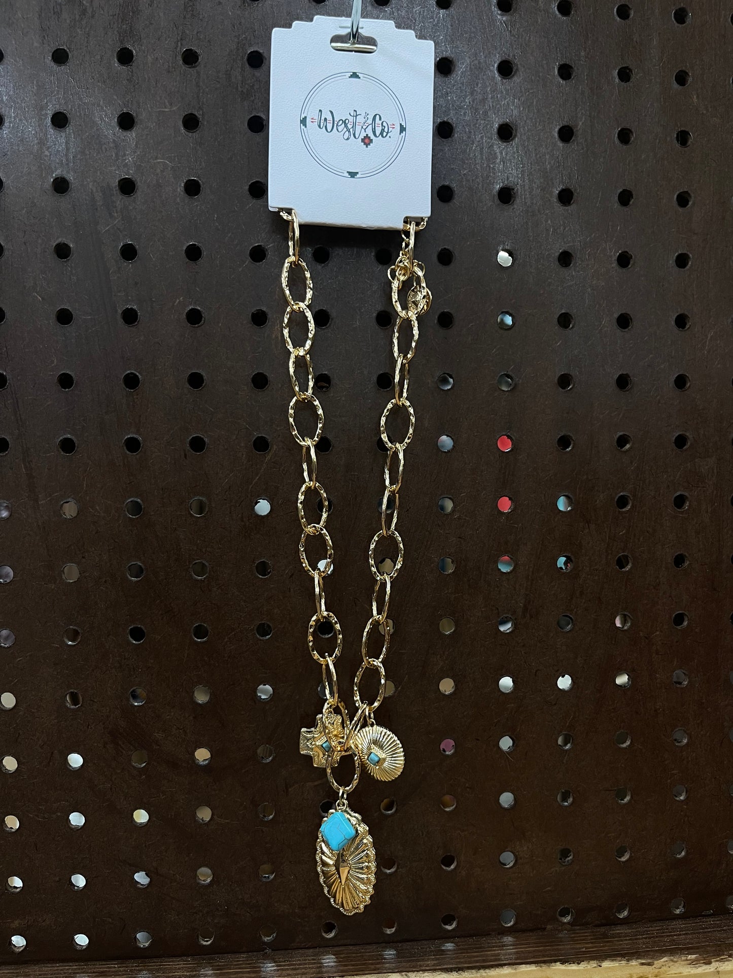 West&Co Chunky Gold Concho Charm Necklace