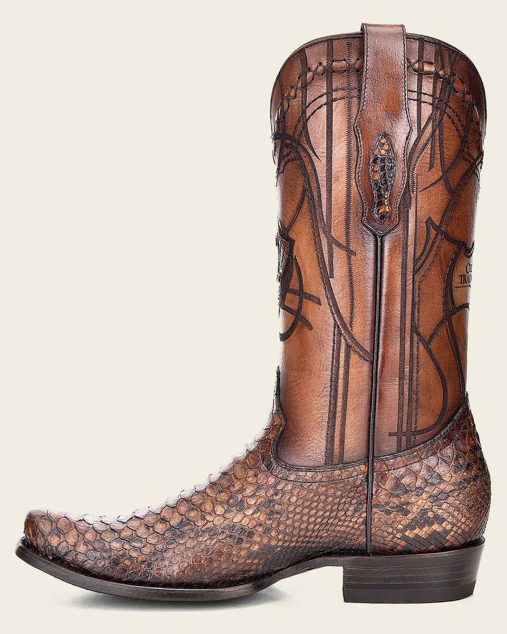 Cuadra Men's Engraved Python Honey Brown Western Boots CU401